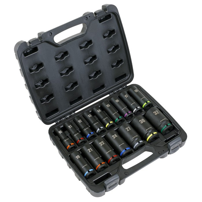 Impact Socket Set 16pc 1/2"Sq Drive Deep Metric