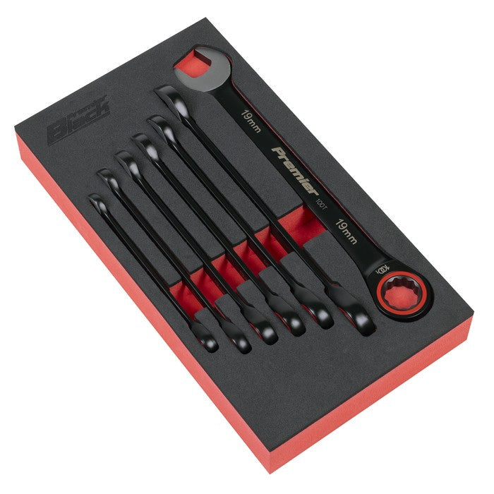 Premier Black Combination Ratchet Spanner Set 7pc