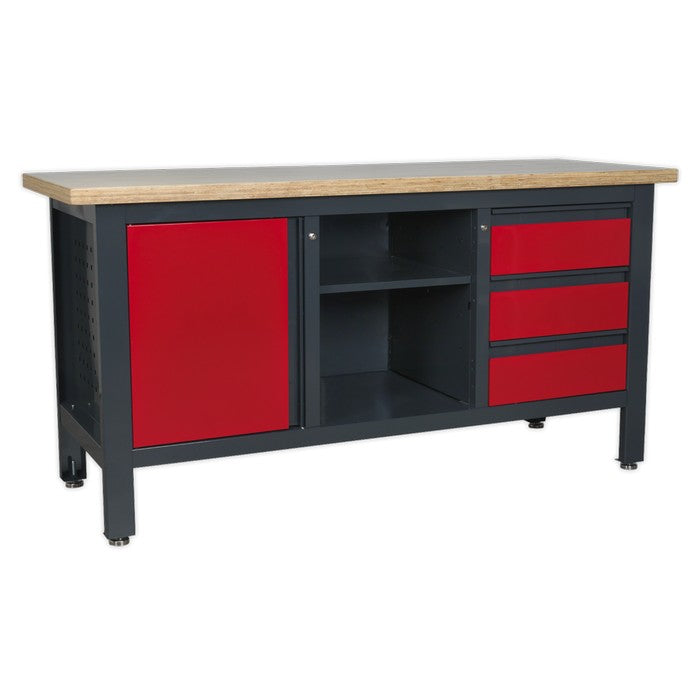Workbench with 3 Drawers, 1 Cupboard & Open Storage