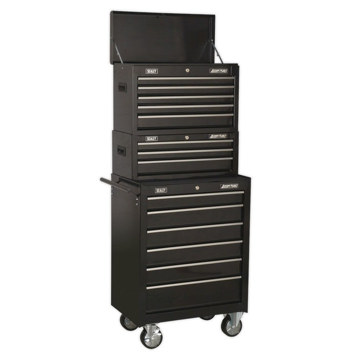 Topchest, Mid-Box & Rollcab 14 Drawer Stack - Black
