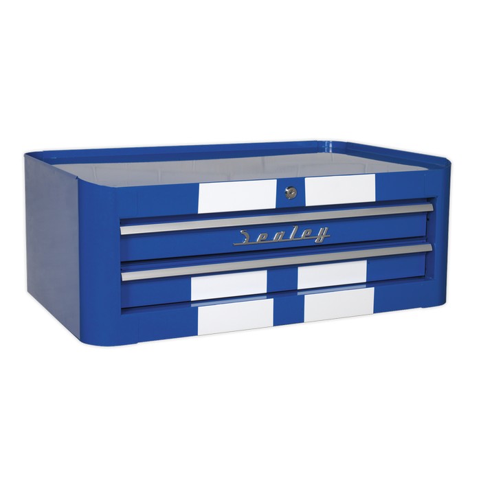 Mid-Box 2 Drawer Retro Style - Blue with White Stripes