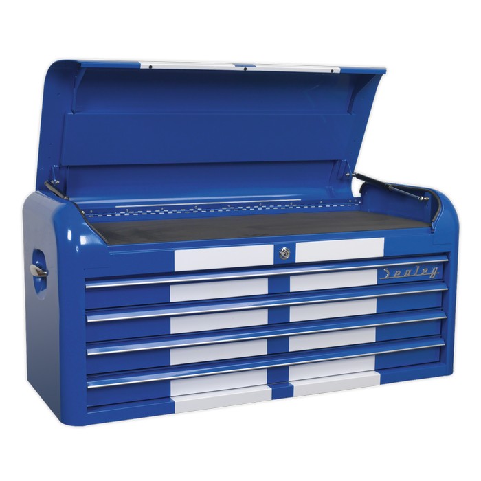 Premier™ Retro Style Wide Topchest 4 Drawer - Blue with White Stripes