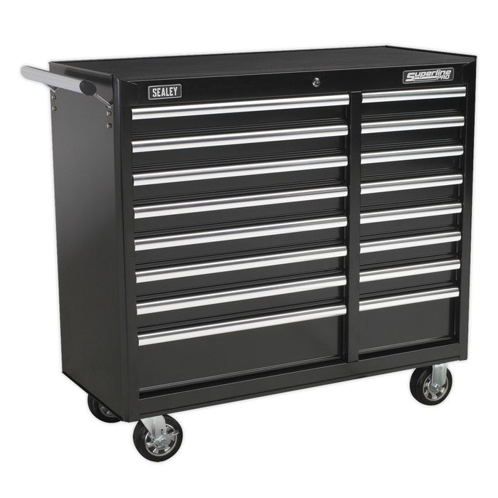 Superline PRO® Heavy-Duty Rollcab 16 Drawer - Black