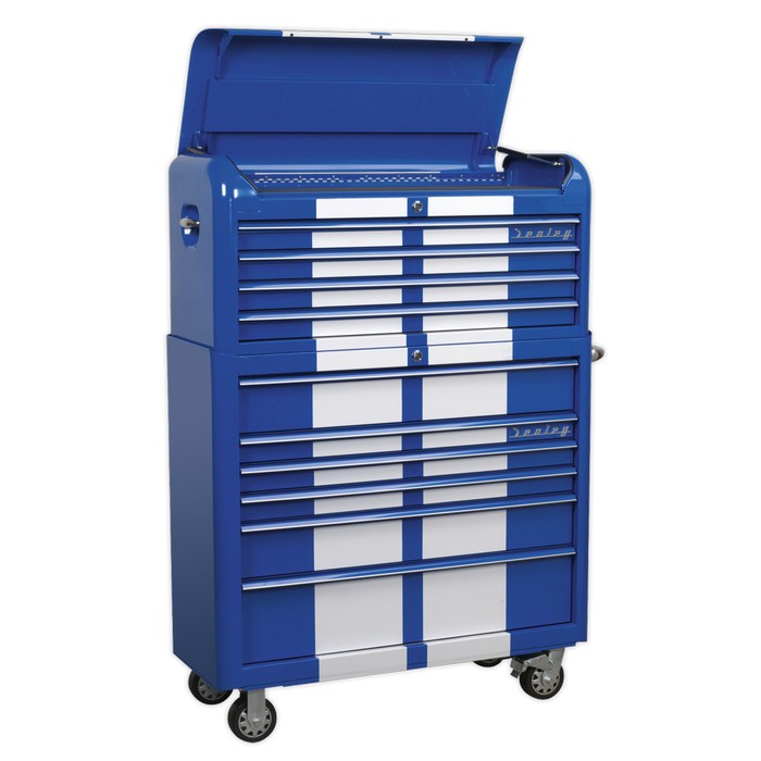 Retro Style Extra-Wide Combo 10 Drawer - Blue/White Stripes