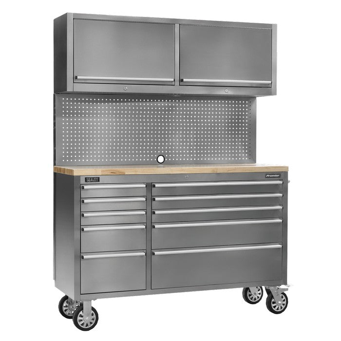 Mobile SS Tool Cabinet 10 Drawer + Backboard & 2 Cupboards