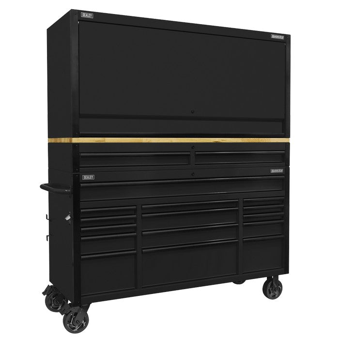Mobile Trolley with Wooden Worktop, Hutch & Riser