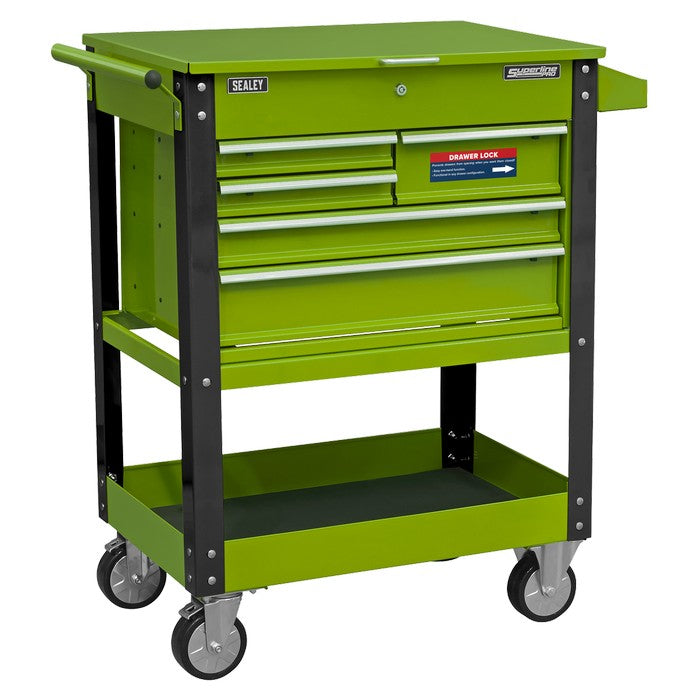 Heavy-Duty Mobile Trolley - 5 Drawers/Lockable Top - Hi-Vis