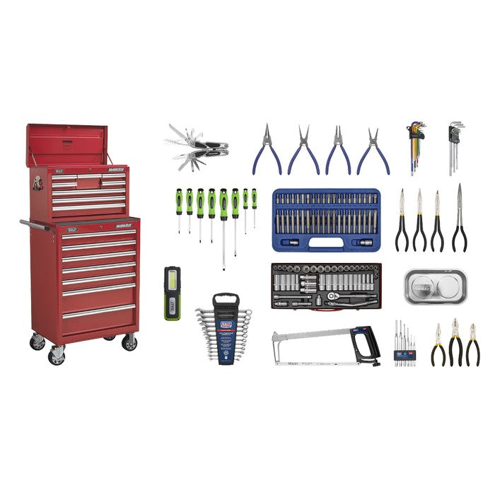 Topchest & Rollcab Combo 15 Drawer - Red & 148pc Tool Kit