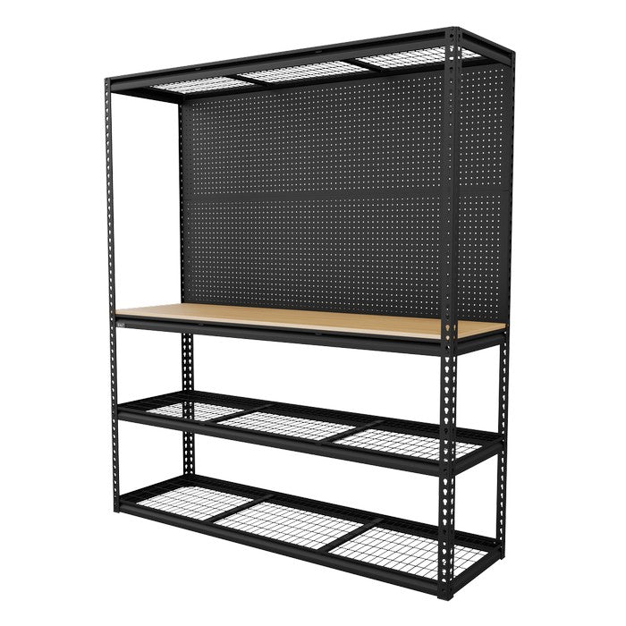 Heavy-Duty Modular Workbench with Racking & Pegboard 300kg Capacity Per Level