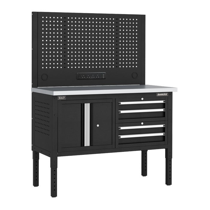 Modular Workbench, 4 Drawers & Cupboard Stainless Steel Top