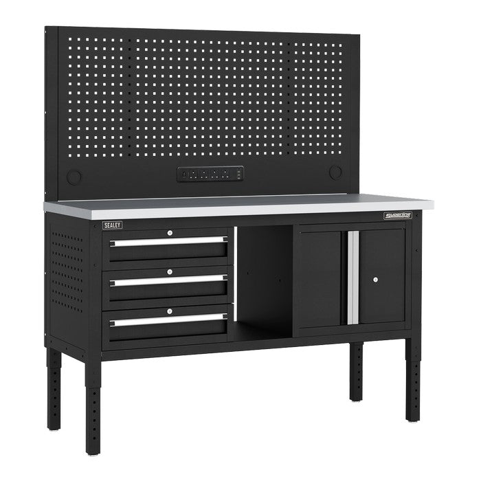 Modular Workbench, 3 Drawers & Cupboard, Stainless Steel Top