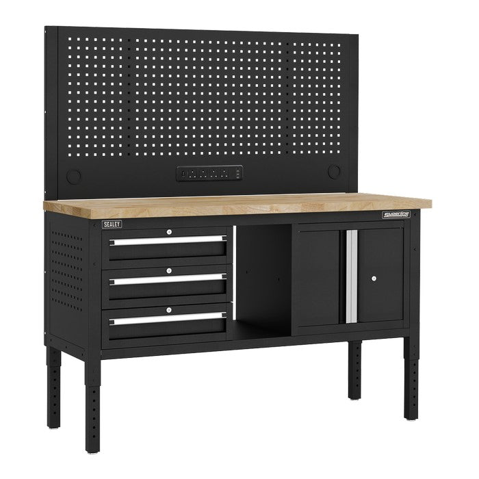 Modular Workbench with 3 Drawers & Cupboard Wooden Worktop