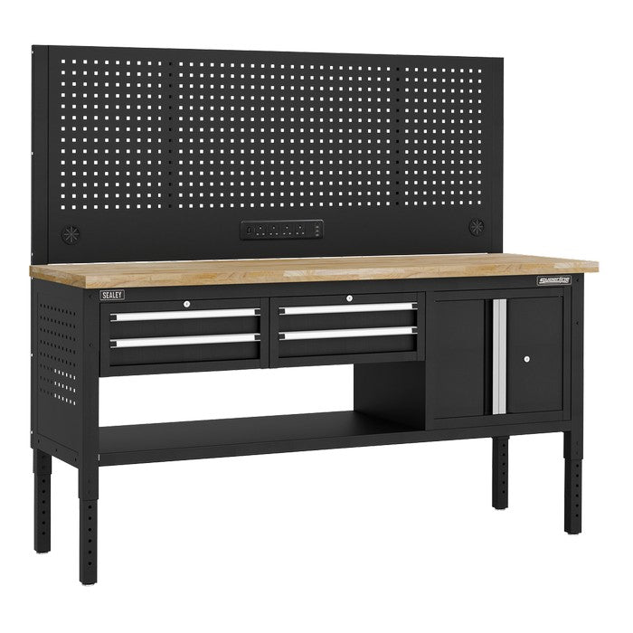 Modular Workbench with 4 Drawers & Cupboard Wooden Worktop