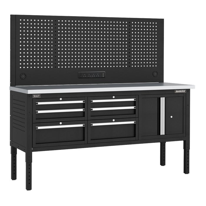 Modular Workbench, 6 Drawers & Cupboard Stainless Steel Top
