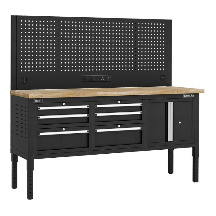 Modular Workbench with 6 Drawers & Cupboard Wooden Worktop