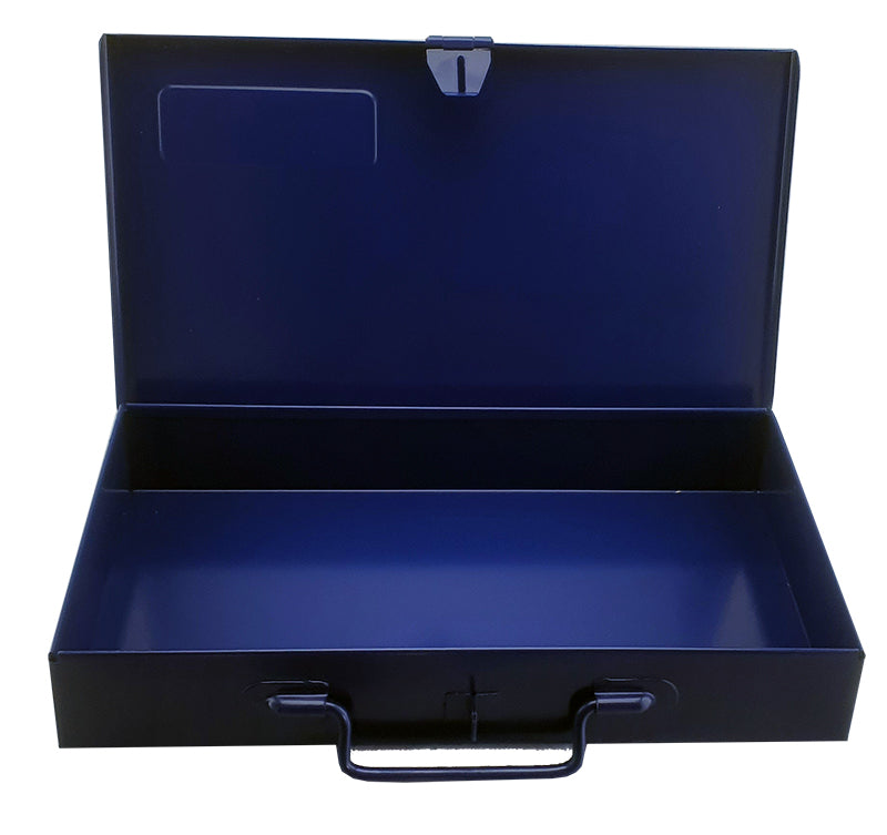 Dark Blue Metal Tool Tin Case With Hinged Lid And Latch, Ideal For 3/8" Socketry