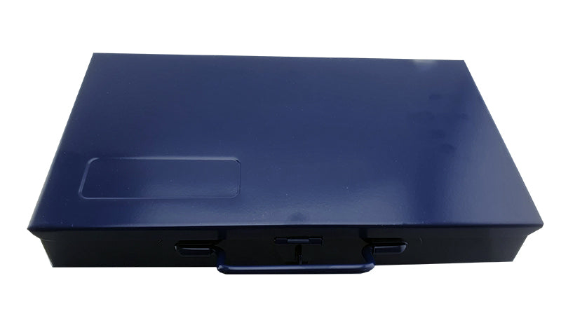 Dark Blue Metal Tool Tin Case With Hinged Lid And Latch, Ideal For 3/8" Socketry