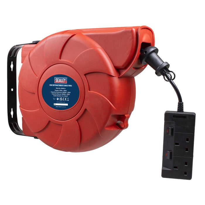 Cable Reel System Retractable 15m 2 x 230V Socket