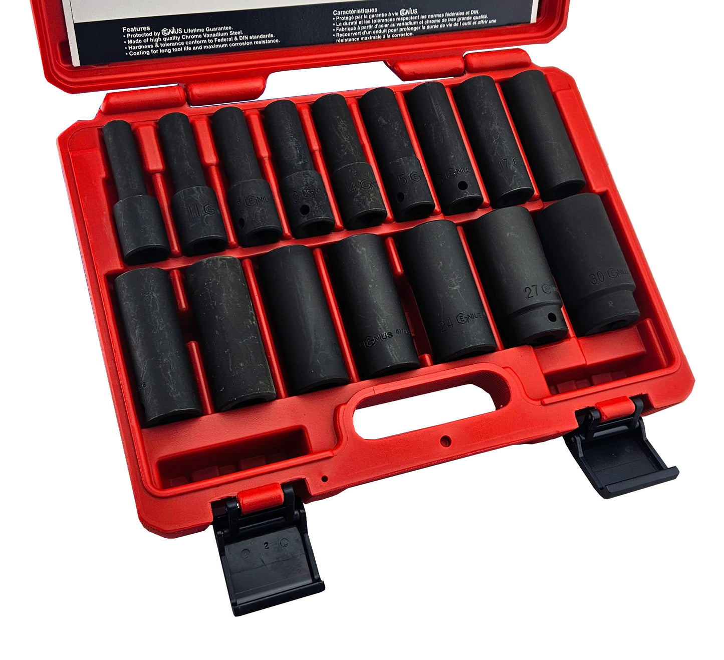 16 Piece 1/2"Sd Metric Deep Impact Socket Set In Case From Genius Tools