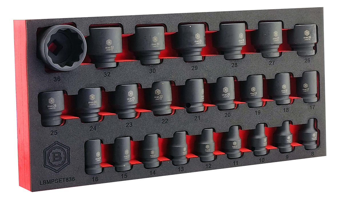 1/2" Drive Deep & Standard Impact Socket Sets (12-Point) 8-36mm Britool Hallmark