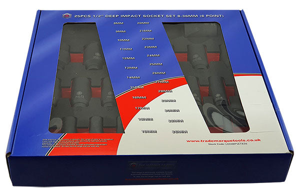 Britool Hallmark 25pc 1/2" Dr. Deep Impact Socket Set Sizes 8-36mm