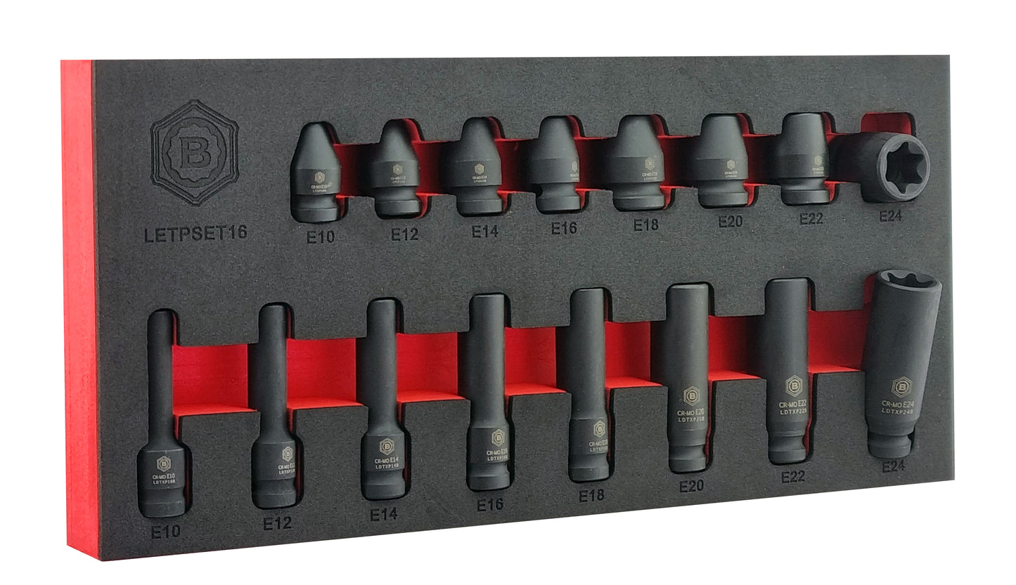 1/2" Dr E-Torx Impact Socket Set - Standard & Deep Sizes E10-E24 Britool Hallmark