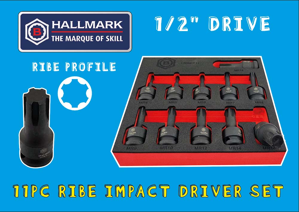 Britool Hallmark 1/2" Drive Ribe Impact Socket Set M4-M18 - LRIBEP11