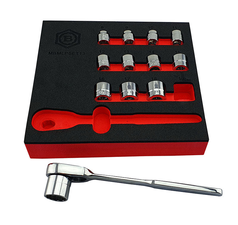 Britool 3/8" Drive Crow'S Foot Spanner Set + 13pc Low Profile Socket & Ratchet Set