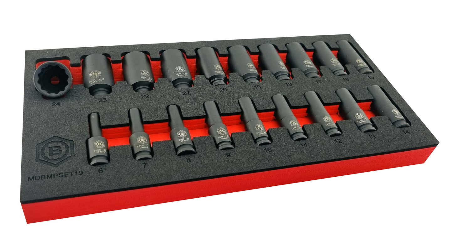 Britool Hallmark 19pc 3/8"Sd Deep 12 Point Black Impact Socket Set 6-24mm