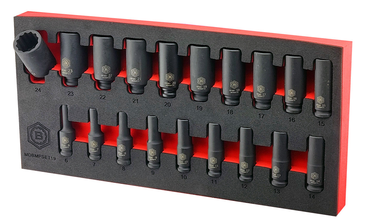 Britool Hallmark 19pc 3/8"Sd Deep 12 Point Black Impact Socket Set 6-24mm