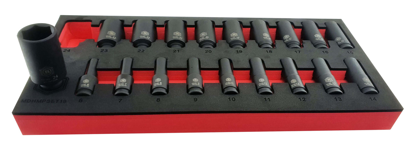 Britool Hallmark 19pc 3/8"SD Deep Hexagon / 6 Point Impact Socket Set