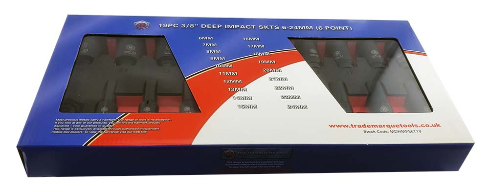 Britool Hallmark 19pc 3/8"SD Deep Hexagon / 6 Point Impact Socket Set