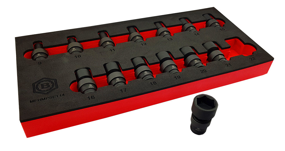 14Pc 3/8" Flexi Swivel Impact Socket Set 9-22mm Britool Hallmark