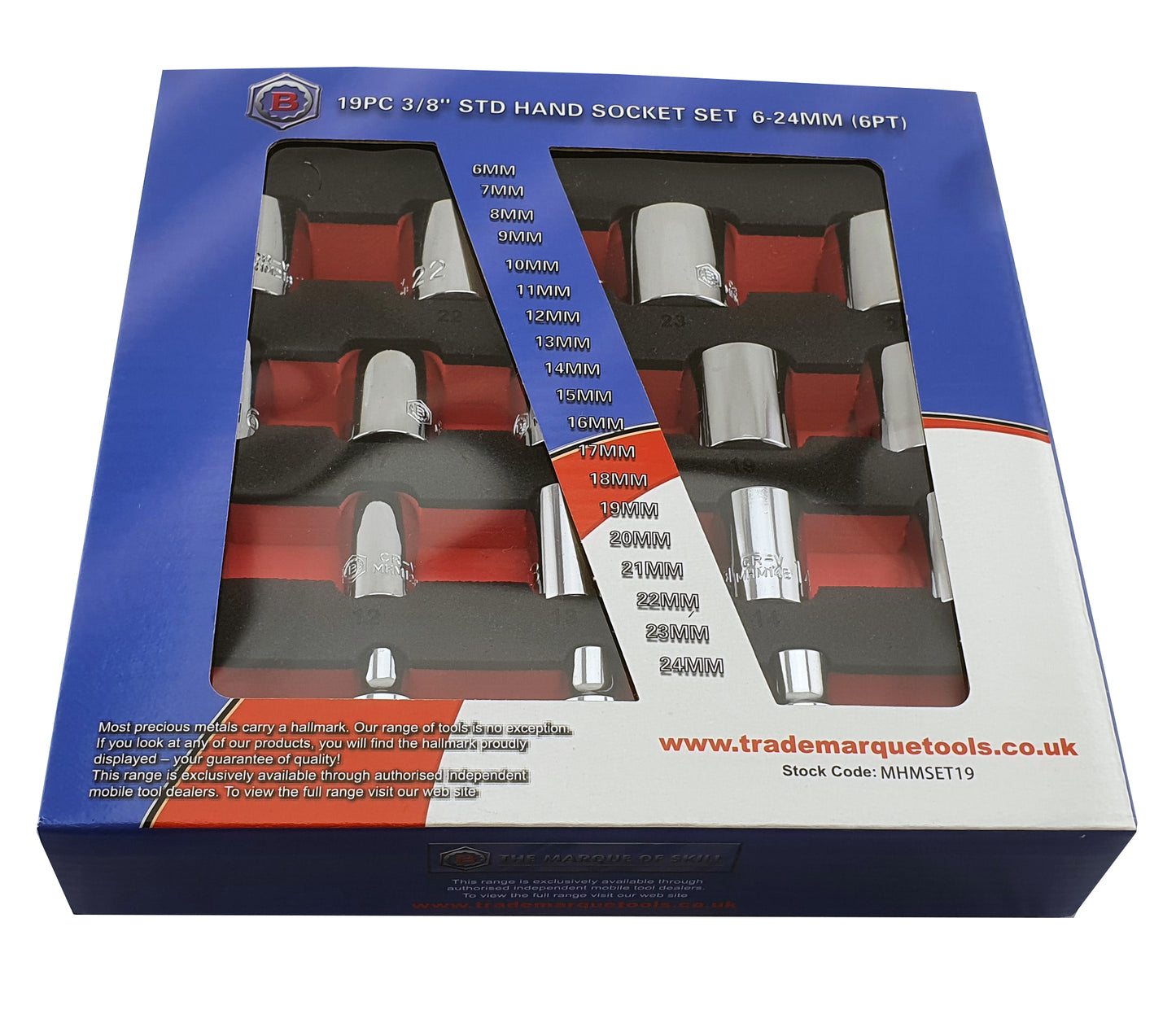 19pc 3/8" Drive Chrome Socket Set (6-Point) Sizes 8-24mm From Britool Hallmark