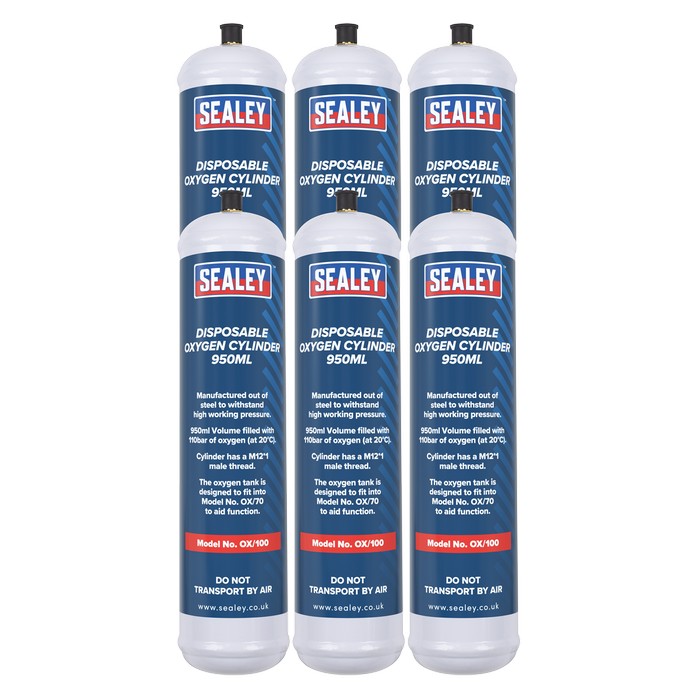 Sealey Disposable Oxygen Cylinder 950ml - Pack of 6