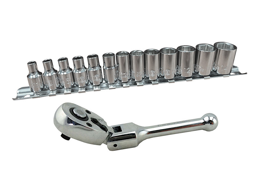 Britool Hallmark 1/4" Hexagon Socket Set + Free Ratchet With Flexi Head