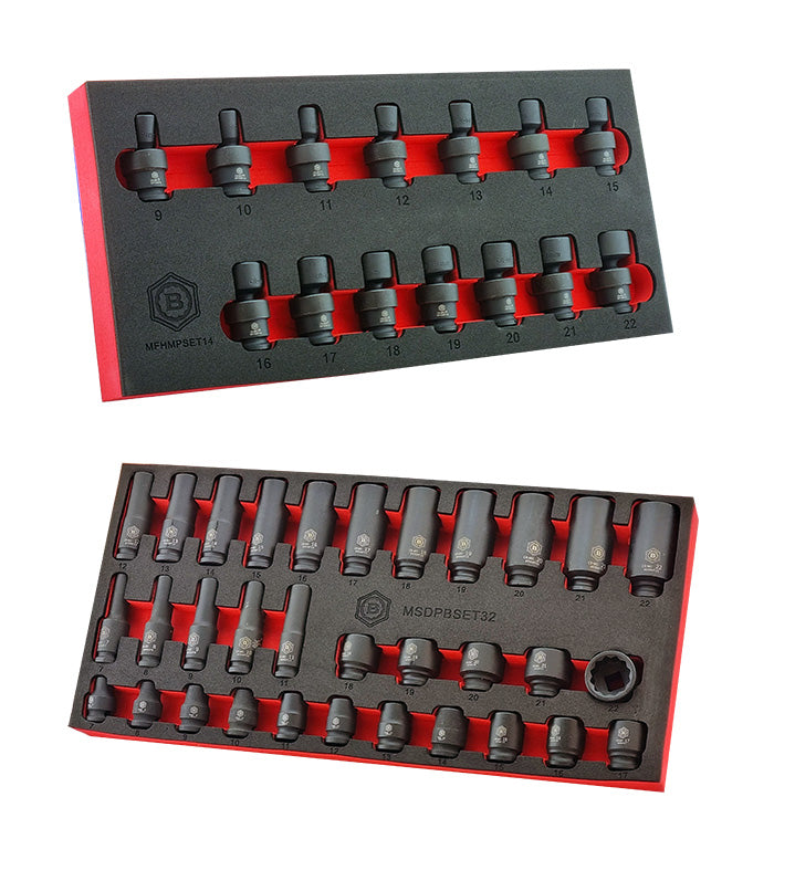 3/8" Flexi Swivel Joint Impact Socket Set + Standard & Deep 12-point Socket Set