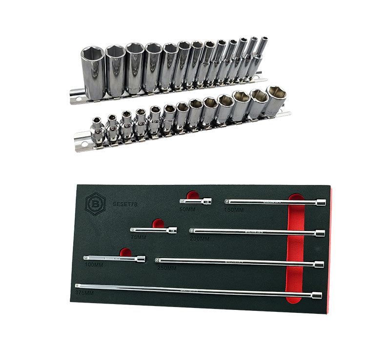 1/4" Dr. Standard & Deep Socket Sets + 7pc Extension Bar Sets