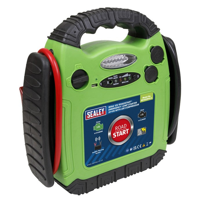 RoadStart Emergency Jump Starter+Compressor 12V 900 Peak Amp