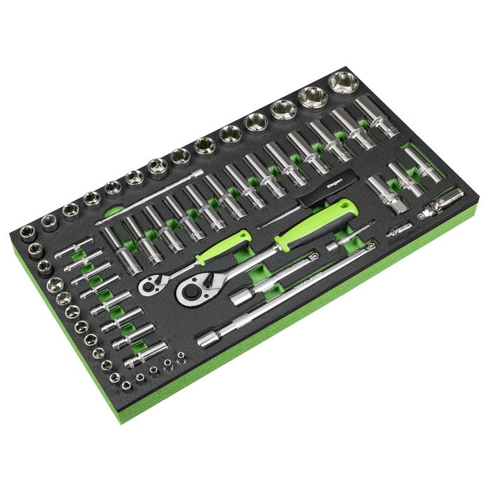 Tool Tray with Socket Set 62pc 1/4" & 1/2"Sq Drive - Metric