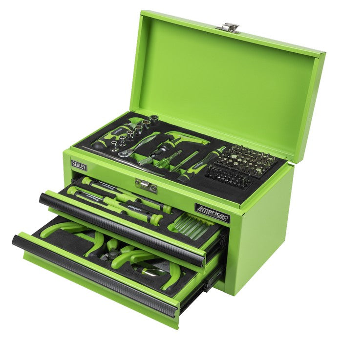 Mini Toolbox 2 Drawer with 111pc Tool Kit - Green