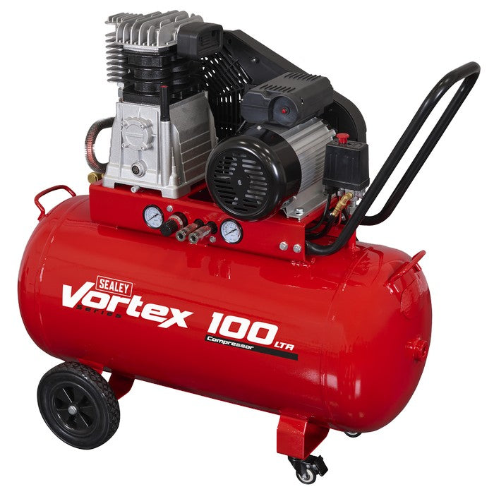 Air Compressor 100L Belt Drive 3.5hp Cast Cylinders & Wheels
