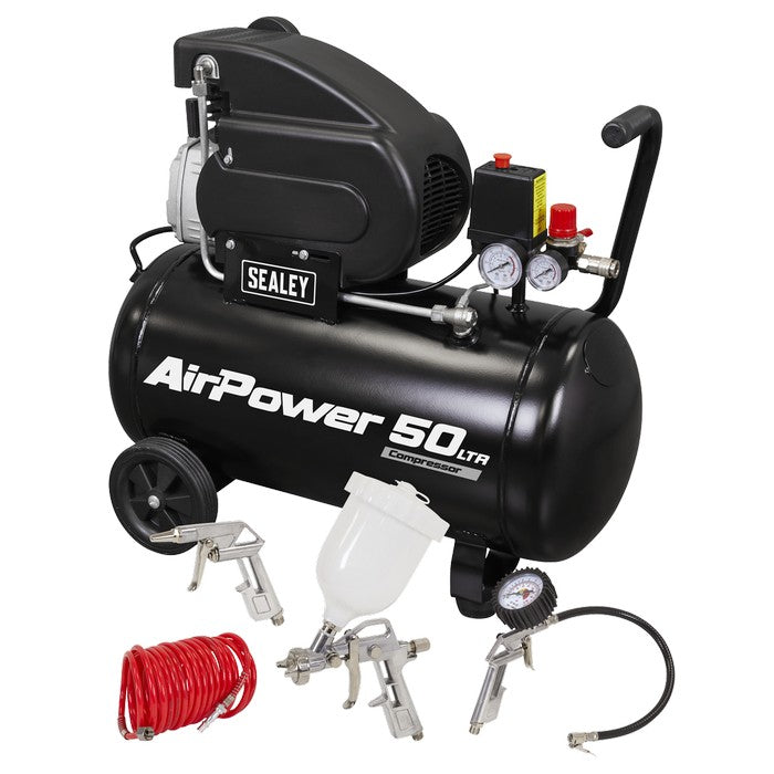 Sealey 50L Direct Drive Air Compressor 2hp with 4pc Air Accessory Kit