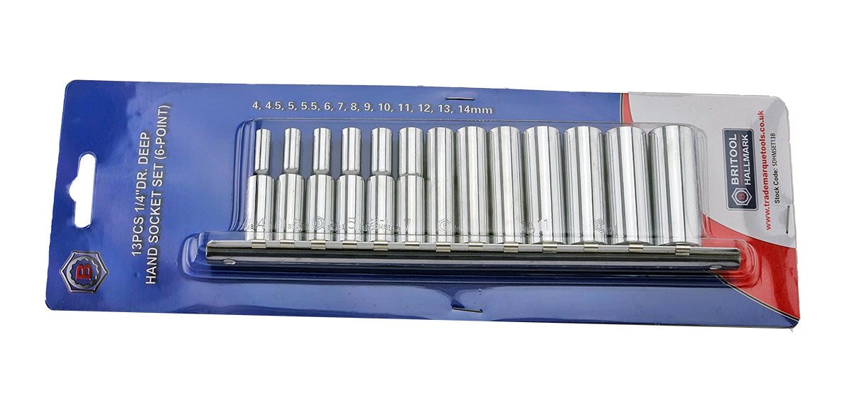 Britool Hallmark 1/4" Dr Deep Socket Set + Flexi Ratchet + Flexi Hose Clip Driver