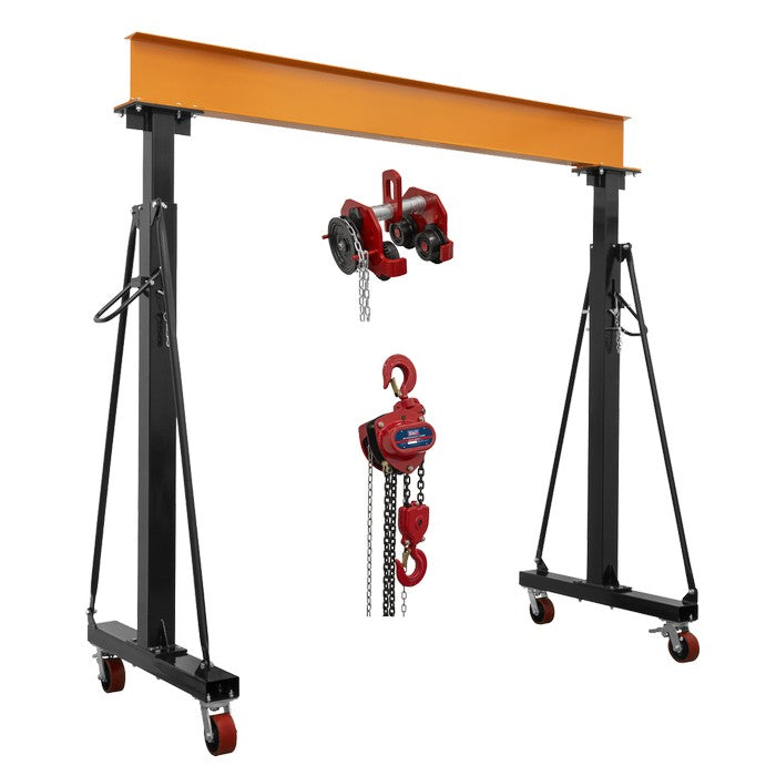 Portable Adj. Gantry Frame, Geared Trolley, Hoist Combo