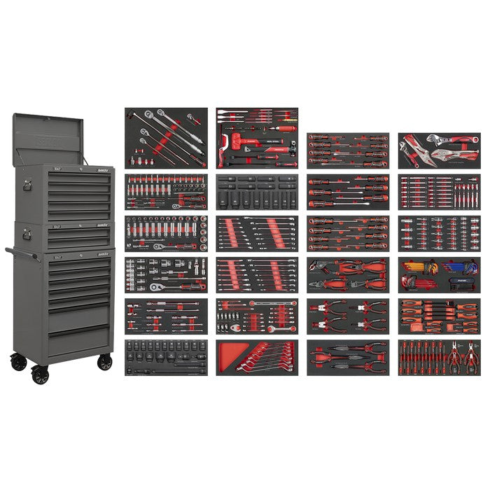 Tool Chest Combination 14 Drawer with 478pc Tool Kit - Grey