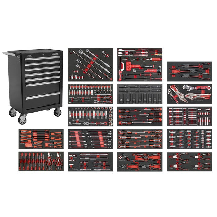 Superline PRO® Roll Cab 7 Drawer with 305pc Tool Kit - Black