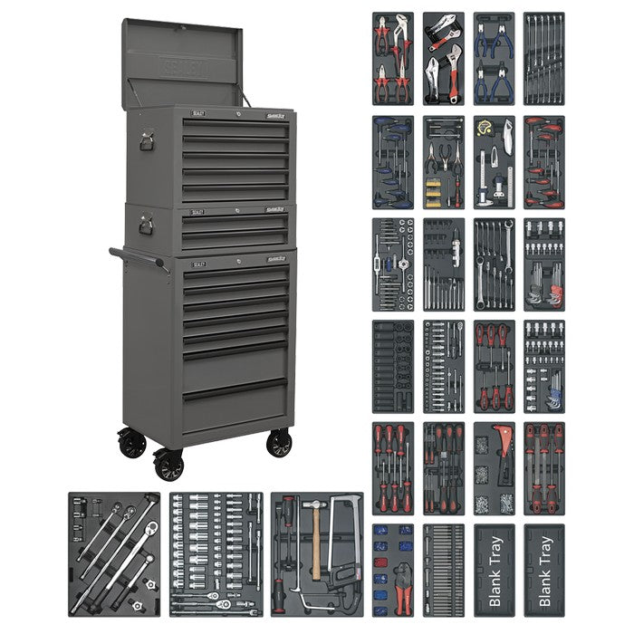 Superline PRO® Tool Chest Combination 14 Drawer with 1179pc Tool Kit - Grey