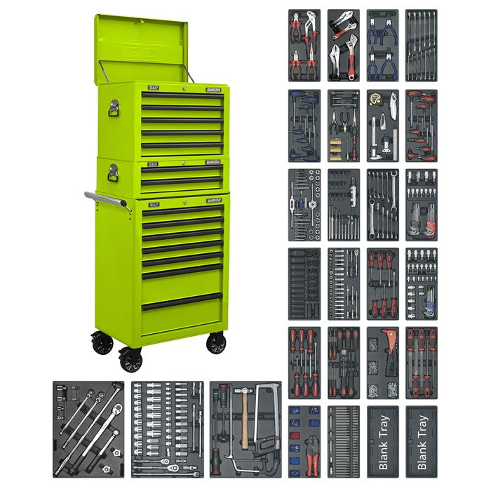 Superline PRO® Tool Chest Combination 14 Drawer with 1179pc Tool Kit - Green