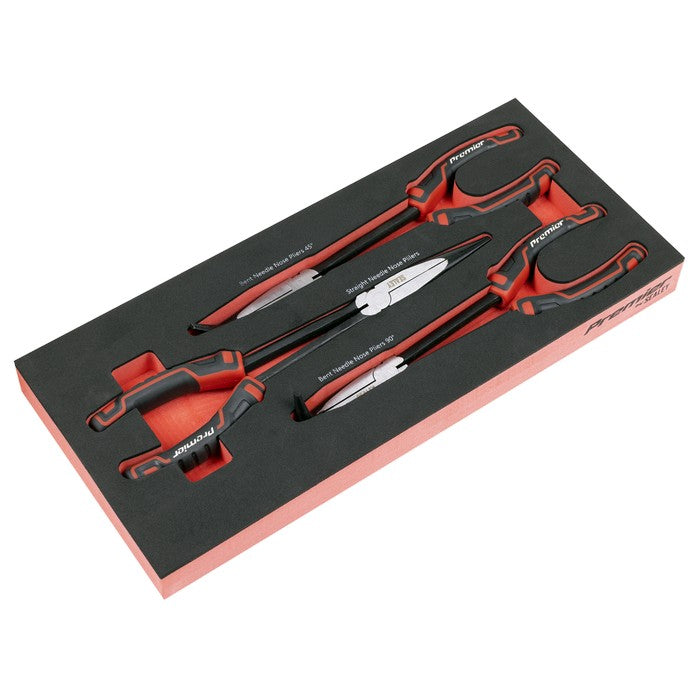Long Needle Nose Pliers Set with Tool Tray 3pc
